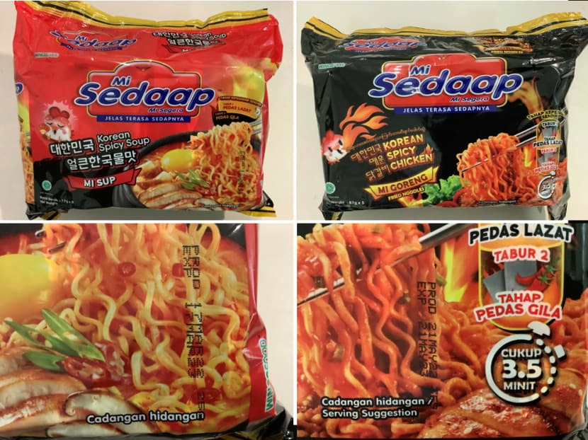 Mie Sedaap Korean Spicy Soup instant noodles (top left), Mie Sedaap Korean Spicy Chicken instant noodles (top right) and their respective expiry dates. Mie Sedaap Korean Spicy Soup instant noodles (top left), Mie Sedaap Korean Spicy Chicken instant noodles (top right) and their respective expiry dates.