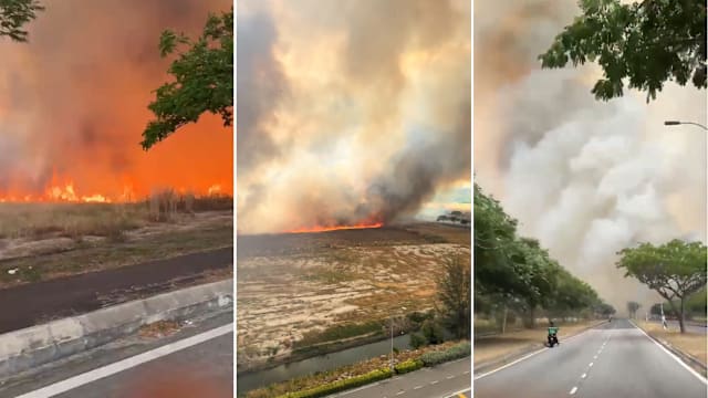 疑天气干燥引发火患 马六甲八英亩空地狂烧
