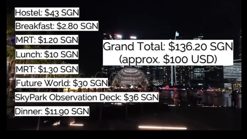 #trending: Popular travel YouTuber shows how S$136 covered a day of S'pore sights, meals, hostel bed