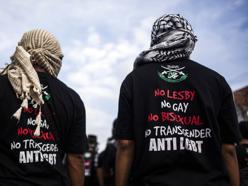 Anti-gay protestors in Indonesia. Anti-gay sentiment has been on the rise in the country. Photo: AFP