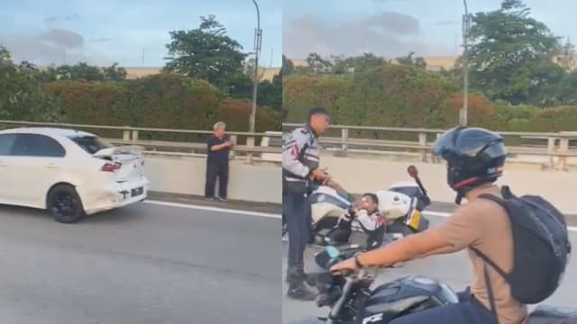 交警摩托车和汽车相撞 男交警受伤送院治疗