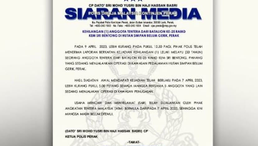 Anggota tentera hilang di hutan simpan di Ipoh tiga hari lalu masih belum ditemui Anggota tentera hilang di hutan simpan di Ipoh tiga hari lalu masih belum ditemui