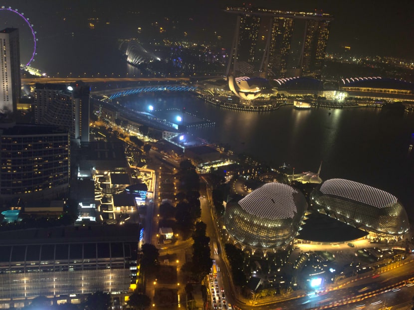 An aerial night view of the Singapore Grand Prix's Marina Bay City Circuit seen from the Swissotel The Stamford hotel in Singapore, on Sept 14, 2015. Photo: AP An aerial night view of the Singapore Grand Prix's Marina Bay City Circuit seen from the Swissotel The Stamford hotel in Singapore, on Sept 14, 2015. Photo: AP