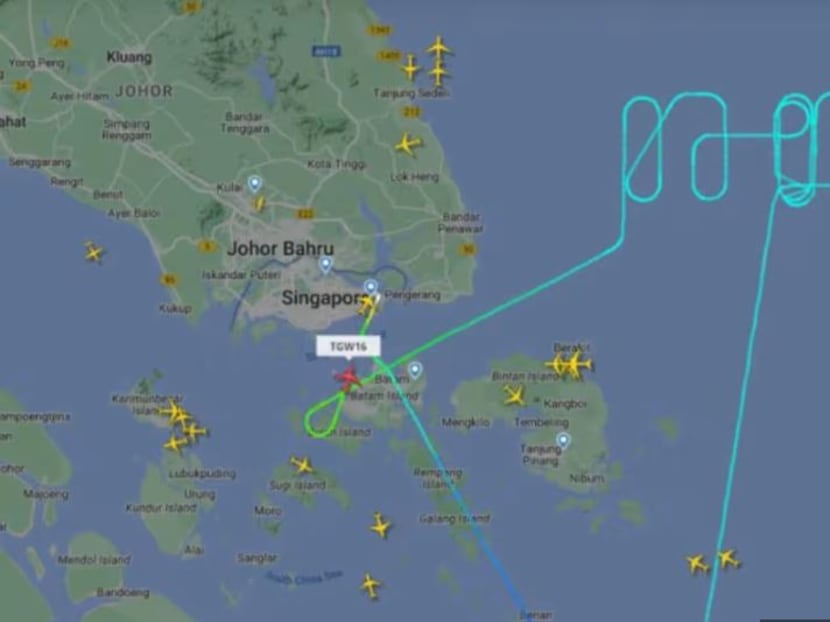 The flight path of Scoot flight TR16 as it returned to Singapore on Oct 12, 2023.