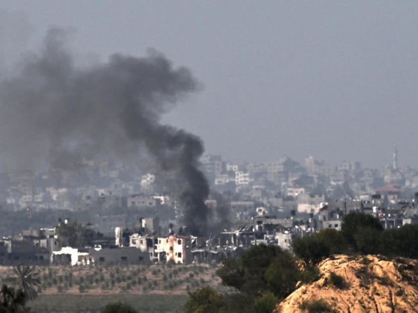 Smoke billowing during Israeli shelling on the northern Gaza Strip on Oct 24, 2023, amid ongoing battles between Israel and the militant group Hamas.
