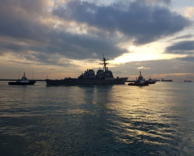 USS John S. McCain departs Changi Naval Base, headed to Yokosuka for repair works