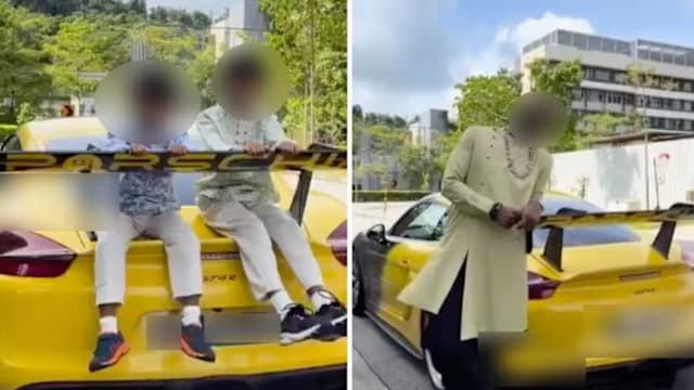 保时捷行驶时车尾载两童 警方接报调查中