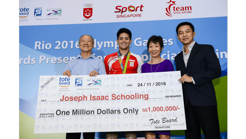 Joseph Schooling receives S$1 million prize for Olympic gold