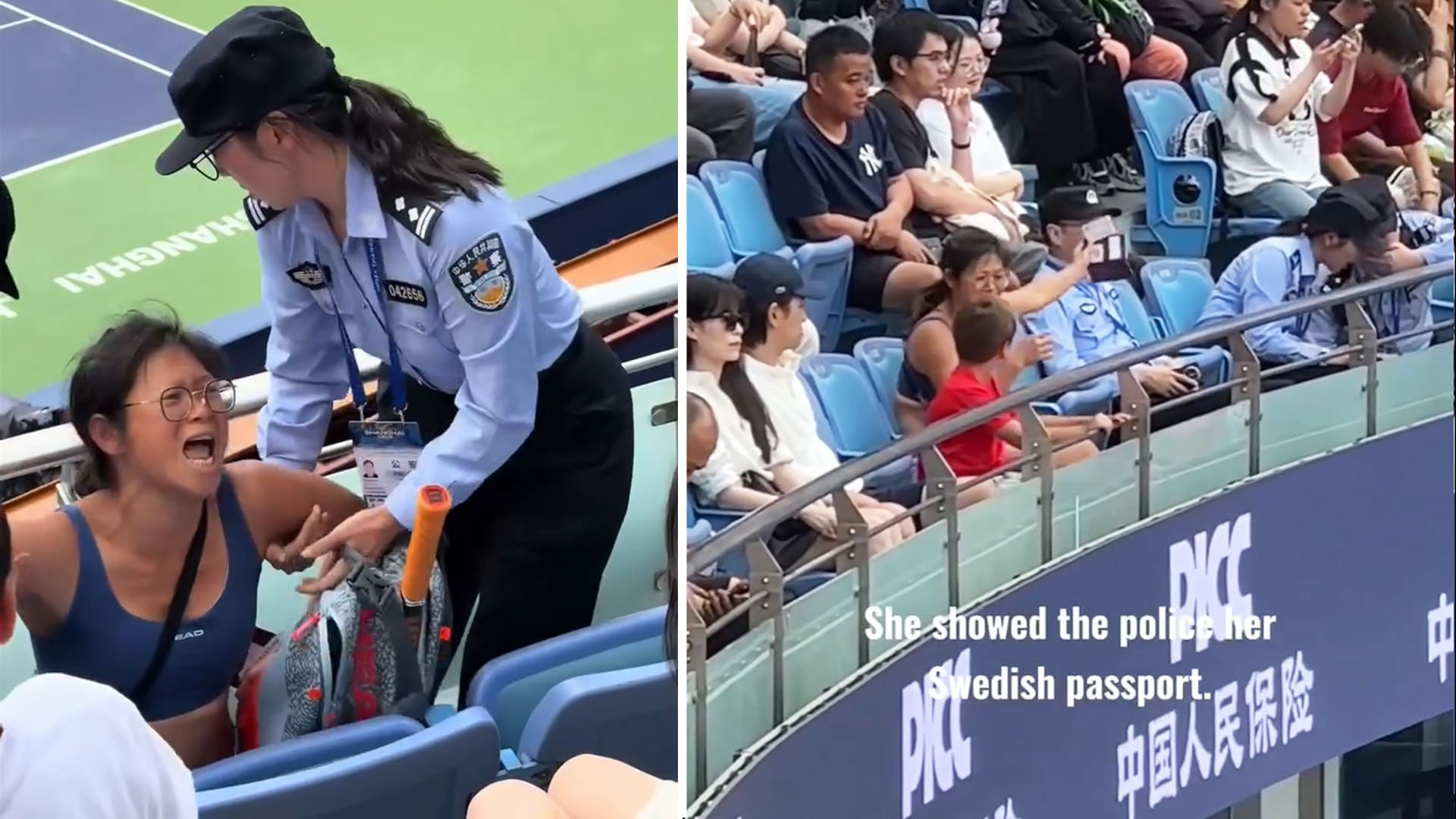 Woman and Child Forced by Security to Exit Shanghai Masters