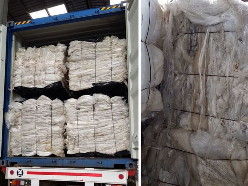 Three containers of plastic waste sent back to Singapore, where they were inspected by the National Environment Agency. Three containers of plastic waste sent back to Singapore, where they were inspected by the National Environment Agency.