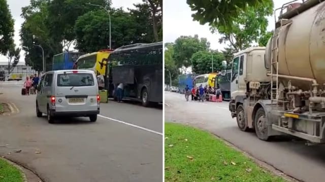 阻道丢垃圾随地方便！大巴随意停靠大士厂区造成滋扰