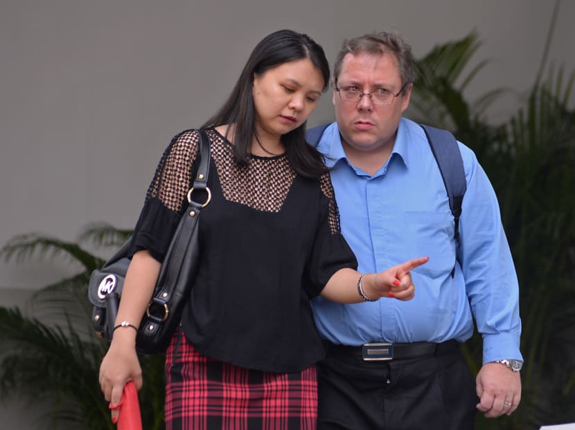 Michael Hartung (right), leaving the State Courts on Feb 15, 2017. Photo: Robin Choo/TODAY