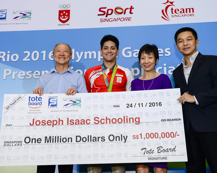 Joseph Schooling receives S$1 million prize for Olympic gold