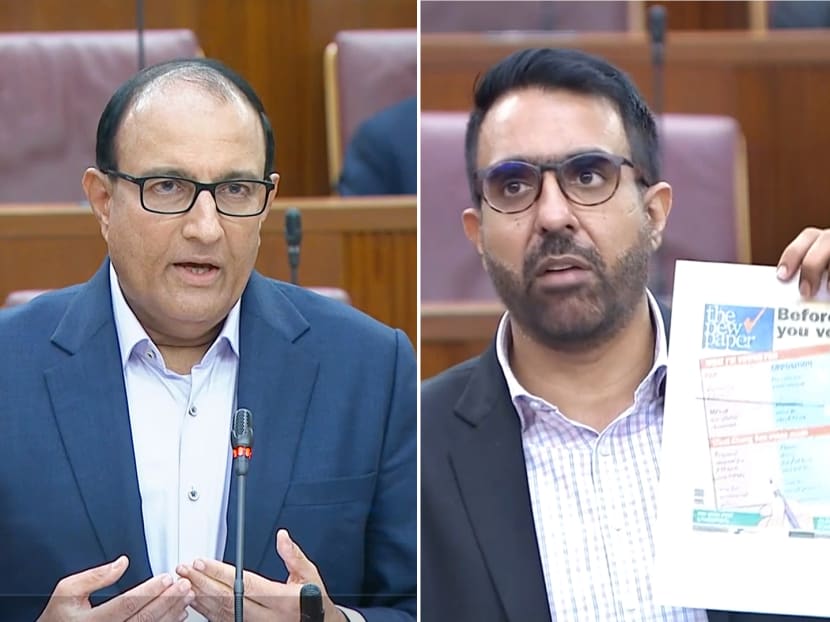 Workers' Party chief Pritam Singh (right) asked Communications and Information Minister S Iswaran (left) if there will be any structures that would safeguard editorial independence for a new non-profit media entity. Workers' Party chief Pritam Singh (right) asked Communications and Information Minister S Iswaran (left) if there will be any structures that would safeguard editorial independence for a new non-profit media entity.