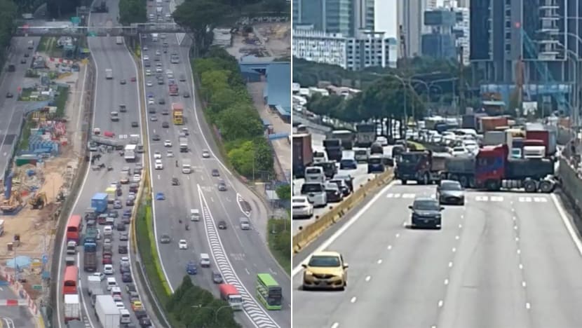 Accident involving trailer and car on PIE causes traffic gridlock around noon Oct 26