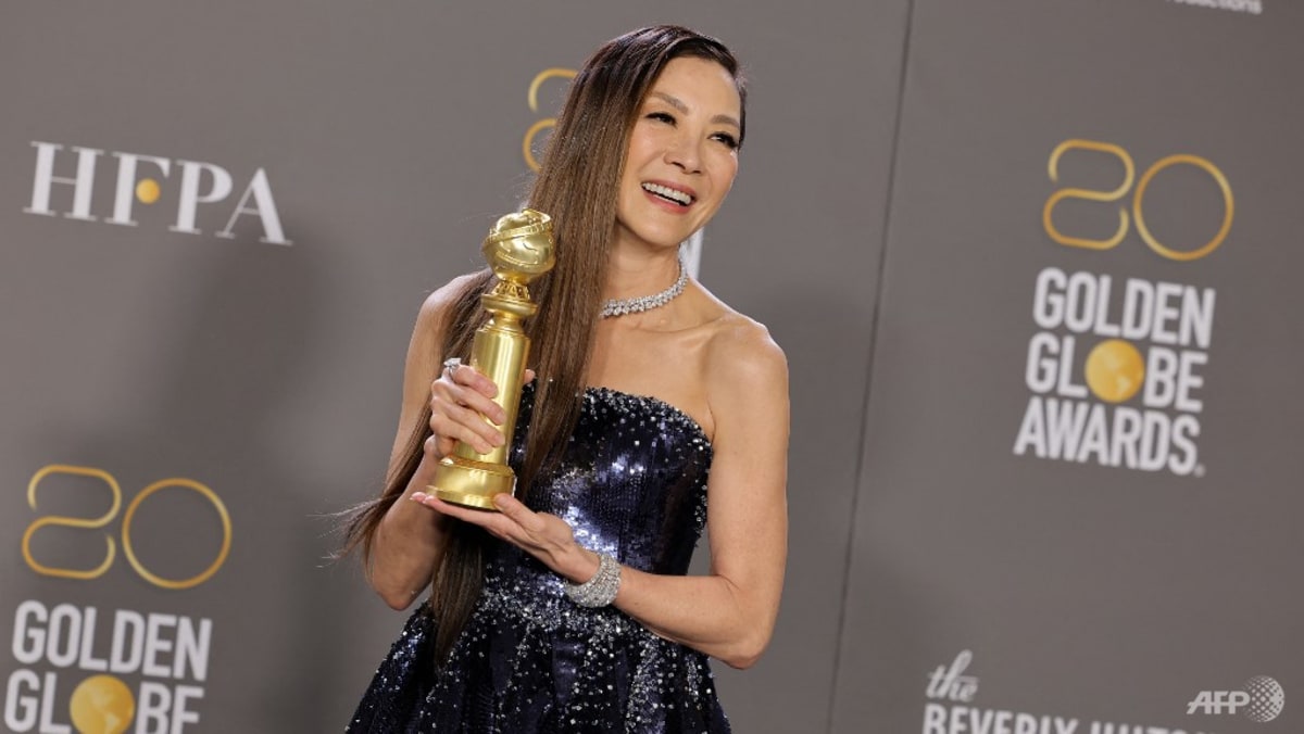 michelle yeoh dress at golden globes Michelle Yeoh Wears Sparkly Gown to the 2023 Golden Globes