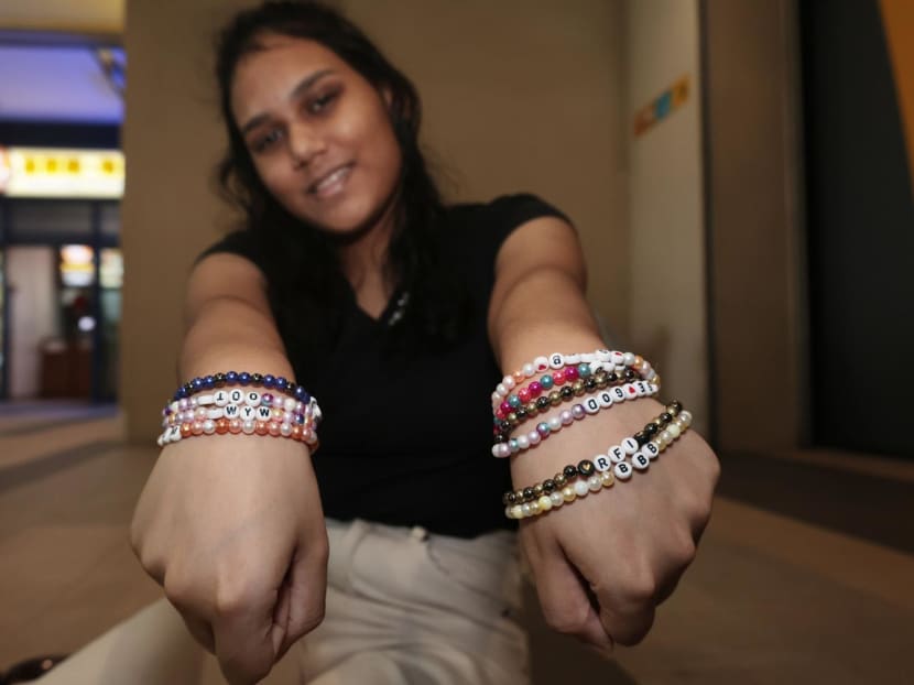Ms Aayushi Tarafdar with her friendship bracelets, photographed on Feb 25, 2024.