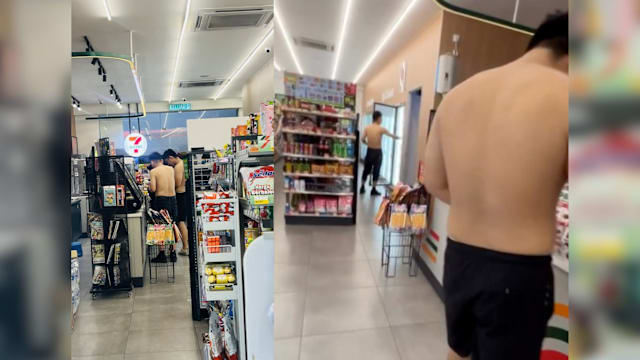 两男裸上身逛新山便利店 网民批不雅