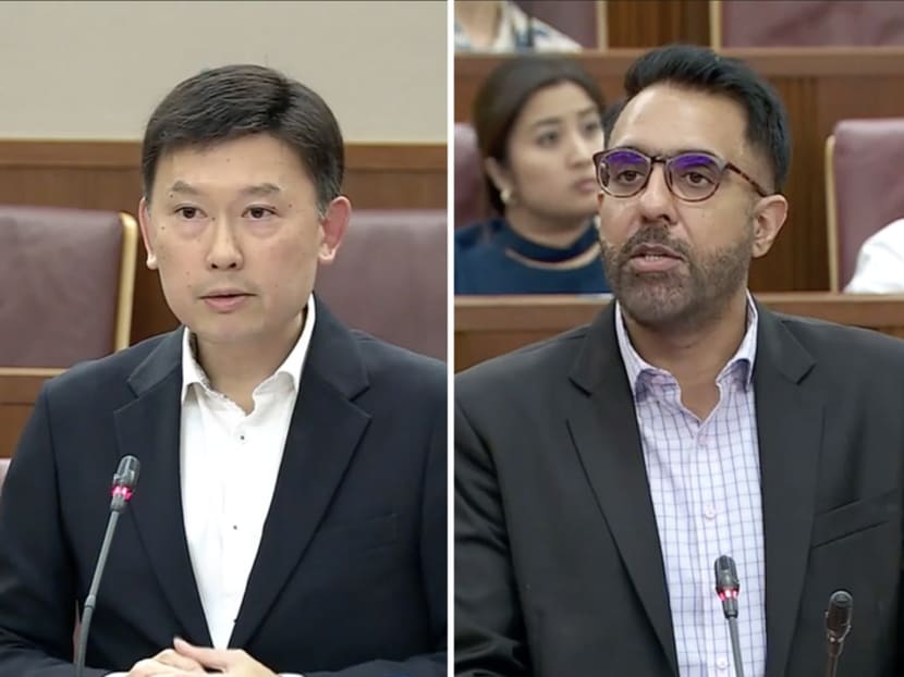 Acting Minister for Transport Chee Hong Tat (left) and Leader of the Opposition Pritam Singh speaking during the debate on Nov 7, 2023. Acting Minister for Transport Chee Hong Tat (left) and Leader of the Opposition Pritam Singh speaking during the debate on Nov 7, 2023.