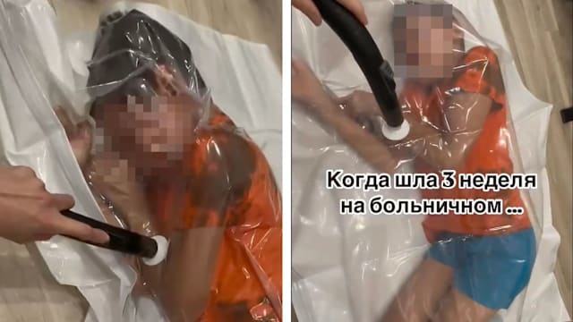 为了好玩博点赞 俄罗斯网红竟把儿子装袋抽真空