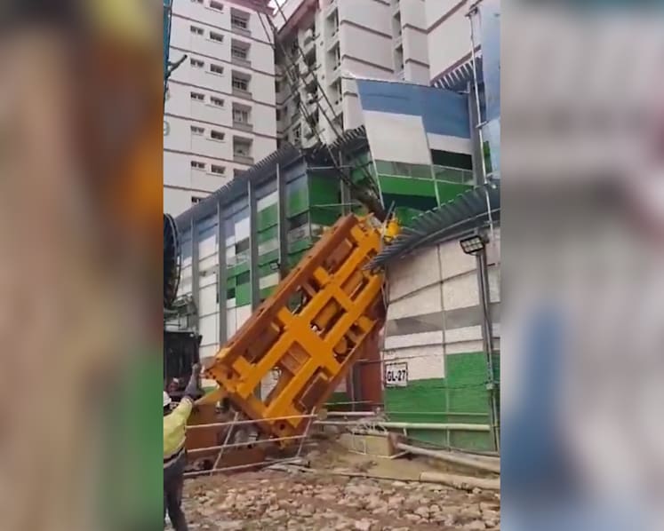 Noise barrier damaged after heavy equipment collapsed at Cross Island Line's MRT construction site in Pasir Ris