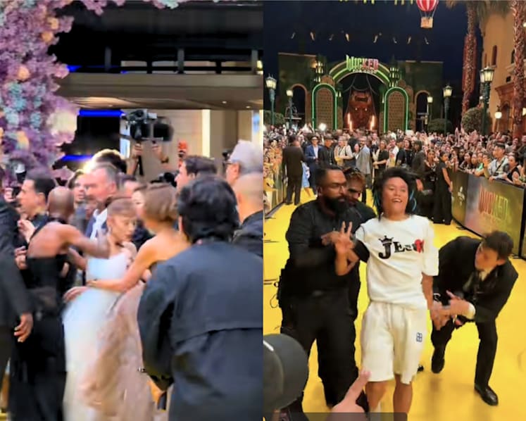 Fan jumps barricade, rushes at Wicked star Ariana Grande during movie premiere in Singapore