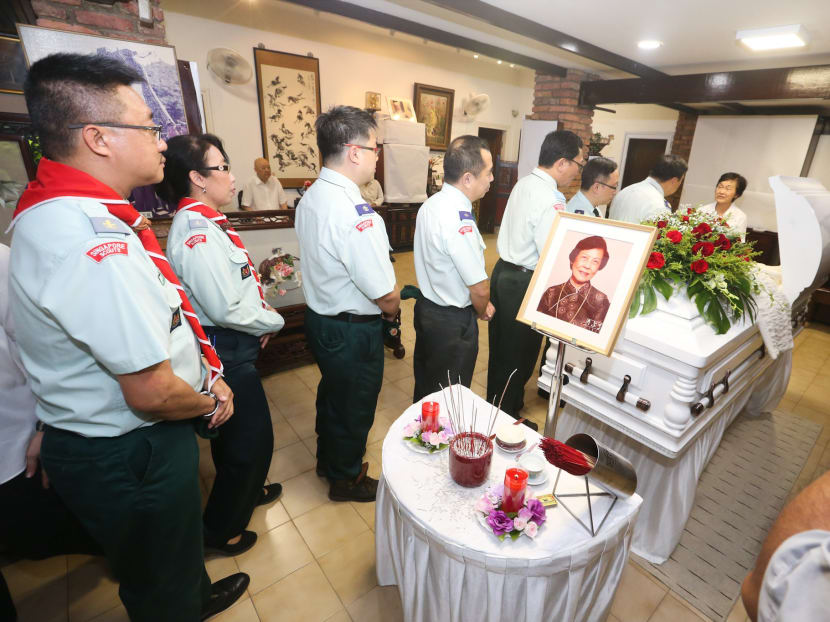 Representatives from the Singapore Scout Association are seen at the Wake of Mrs Wee Kim Wee, late Singapore President's wife, on July 8, 2018.