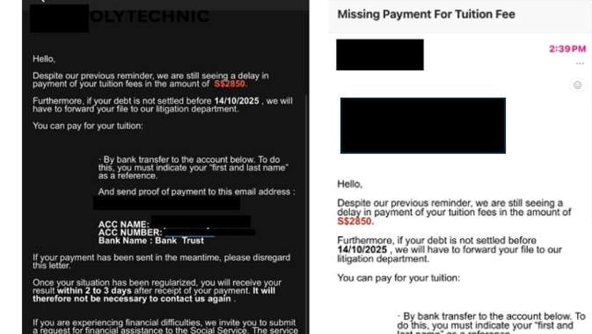 Police warn of scams involving school fee payment emails; S$44,000 lost since Oct 14 Police warn of scams involving school fee payment emails; S$44,000 lost since Oct 14