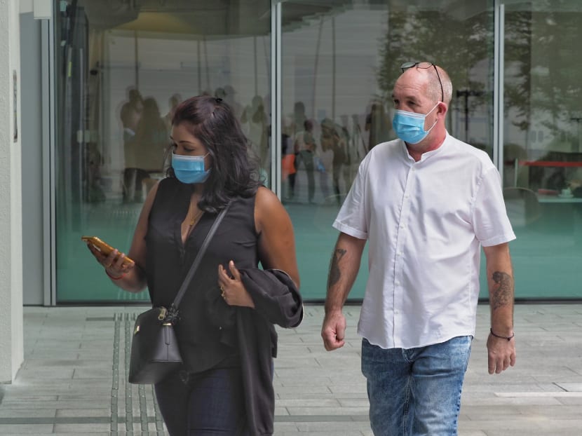 Nigel Skea (right), 52, and Agatha Maghesh Eyamalai, 39, seen outside court on Feb 15, 2021.
