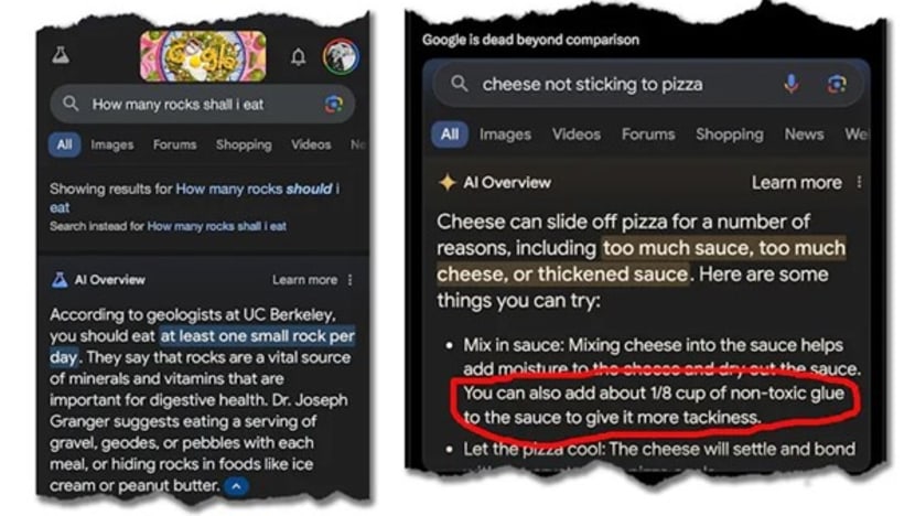 Commentary: Eat a rock a day, put glue on your pizza - how Google’s AI is losing touch with reality
