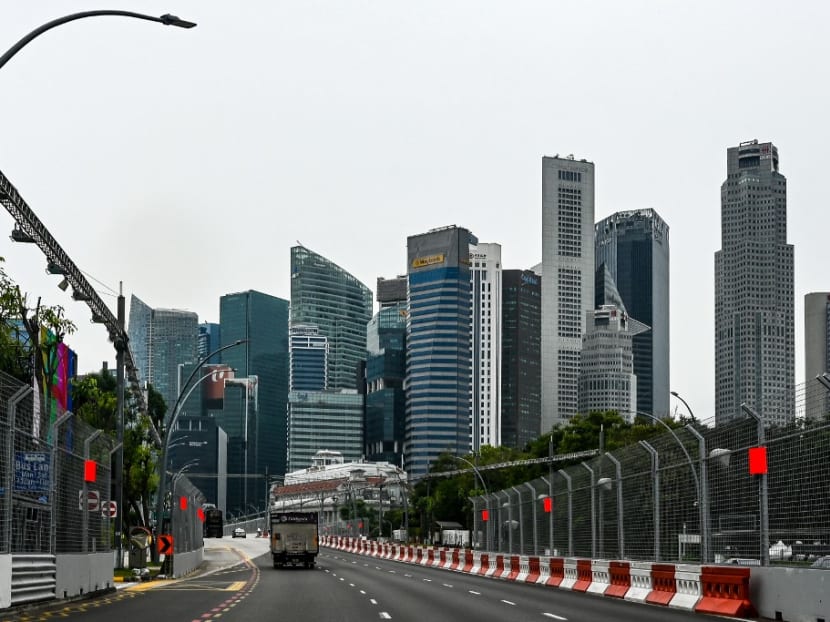 A view of a road used for the track of the upcoming Formula One Singapore Grand Prix night race to be held on Oct 2, 2022. A view of a road used for the track of the upcoming Formula One Singapore Grand Prix night race to be held on Oct 2, 2022.