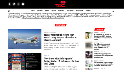 The Online Citizen's operator to be barred from financial benefit for two more years over repeated falsehoods