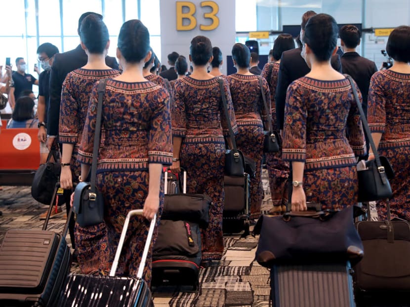 Singapore Airlines stewardesses at Changi Airport on Oct 24, 2020. Singapore Airlines stewardesses at Changi Airport on Oct 24, 2020.