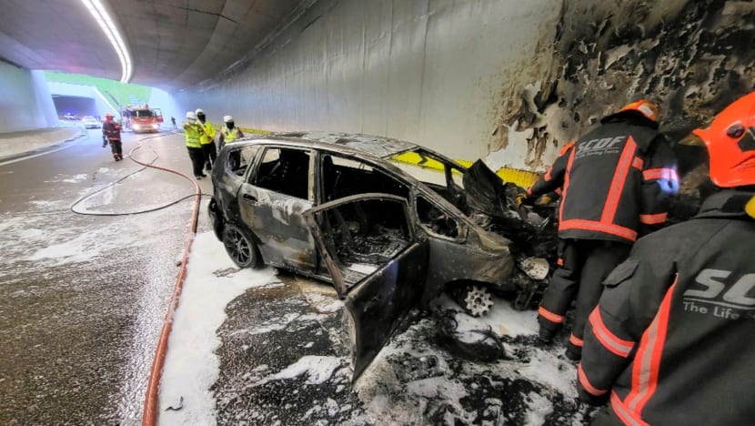 Driver rescued by 2 people before crashed car burst into flames in underpass along SLE