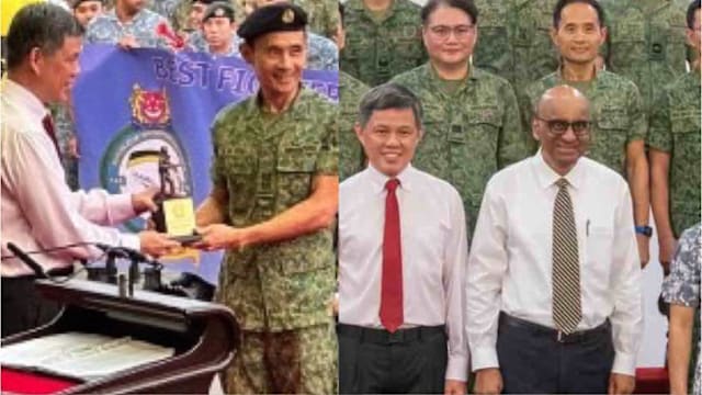 获年度杰出国民服役人员奖 符策涫从防长陈振声接过奖章