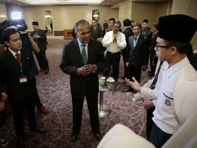 Minister K Shanmugam speaking to Madrasah students at a SRP symposium on Jan 19, 2016. Photo: Jason Quah Minister K Shanmugam speaking to Madrasah students at a SRP symposium on Jan 19, 2016. Photo: Jason Quah