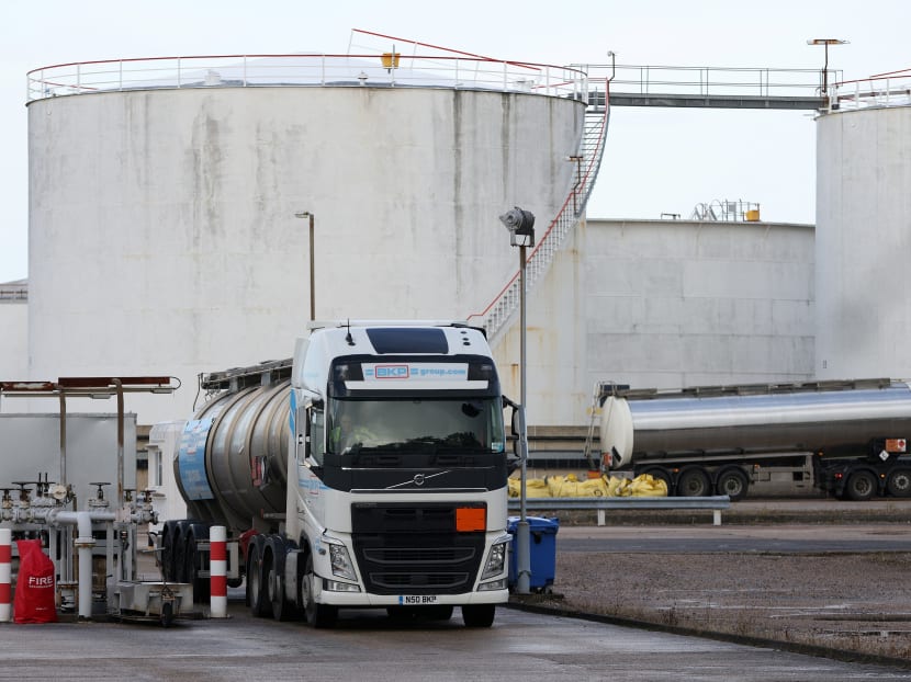 A tanker is refilled with crude oil at the BP oil refinery in Hamble, near Southampton, southern England.