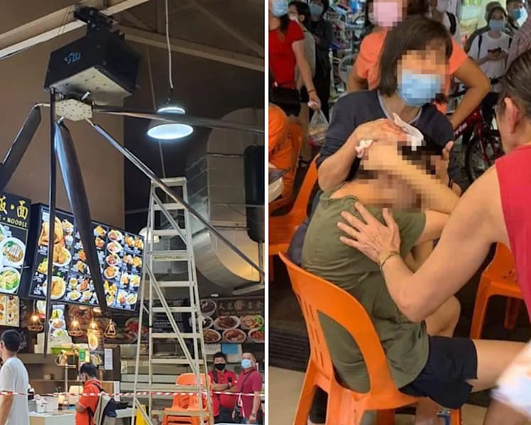2 injured after giant ceiling fan hit by ladder at Tampines coffee shop