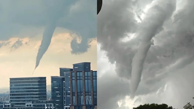 中国宁波上空惊现“漏斗状”云柱 树木落地窗被吹走