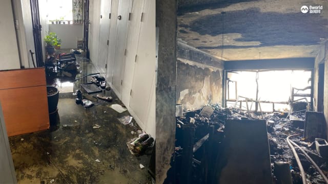 锦茂组屋烧成焦黑 屋主儿子挨家通知疏散邻居
