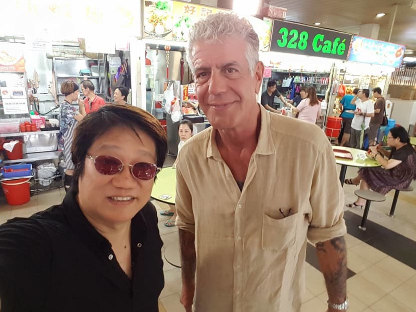 K.F Seetoh posted a picture of himself and Anthony Bourdain at Tekka Food Centre on Tuesday. Photo: Facebook / K.F Seetoh