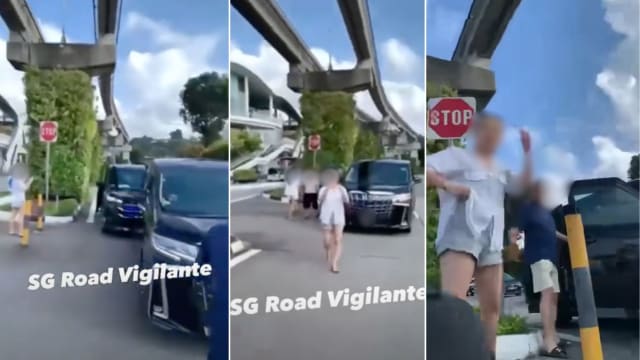 两黑色休旅车疑擦撞 马路上对峙爆粗还动手