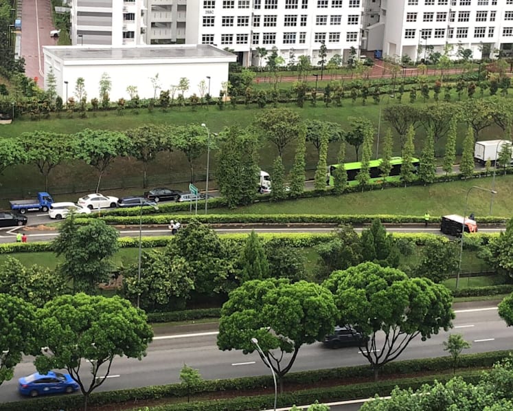 Traffic jam after overturned truck in TPE accident closes off Punggol Road entrance