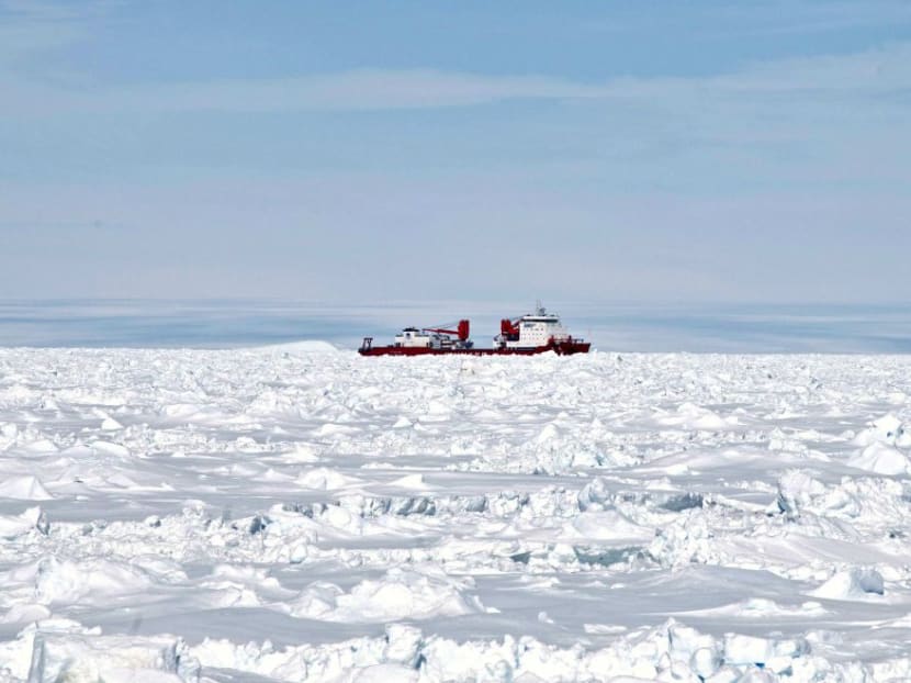 A Xue Long (Snow Dragon) Chinese icebreaker as seen from Australia's Antarctic supply ship, the Aurora Australis.