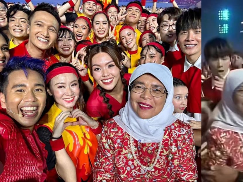 President Halimah Yacob was 'really chill' about getting &lsquo;pushed&rsquo; while taking wefie with 'so excited' NDP performers