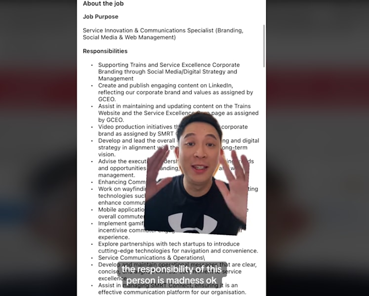 #trending: TikTok user calls SMRT job ad 'madness', needing 4 staff not 1; firm says it wanted 'diverse skills'