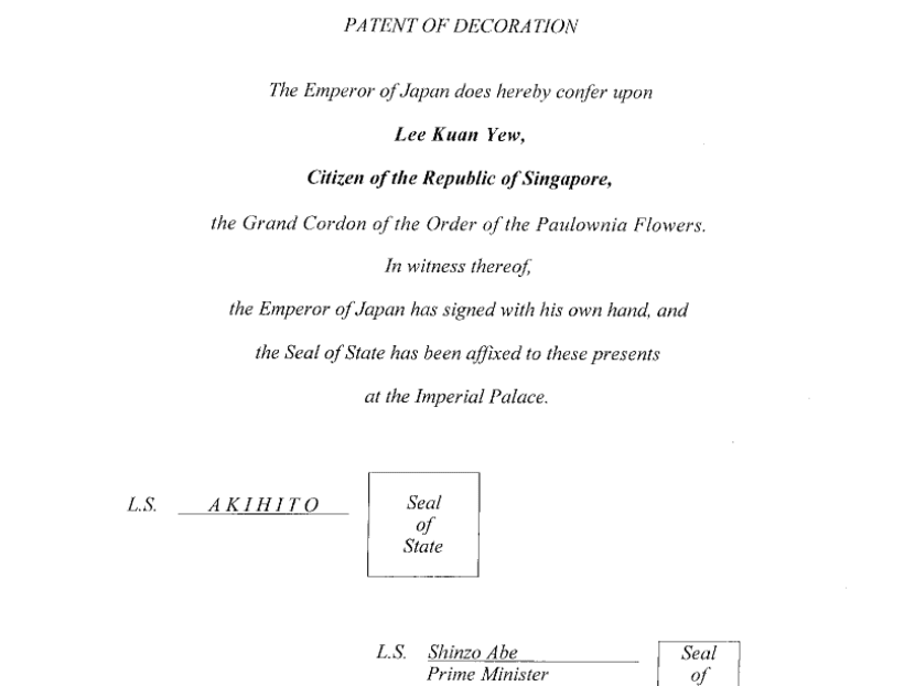 PM Lee accepts top Japanese honour on behalf of the late Mr Lee Kuan Yew