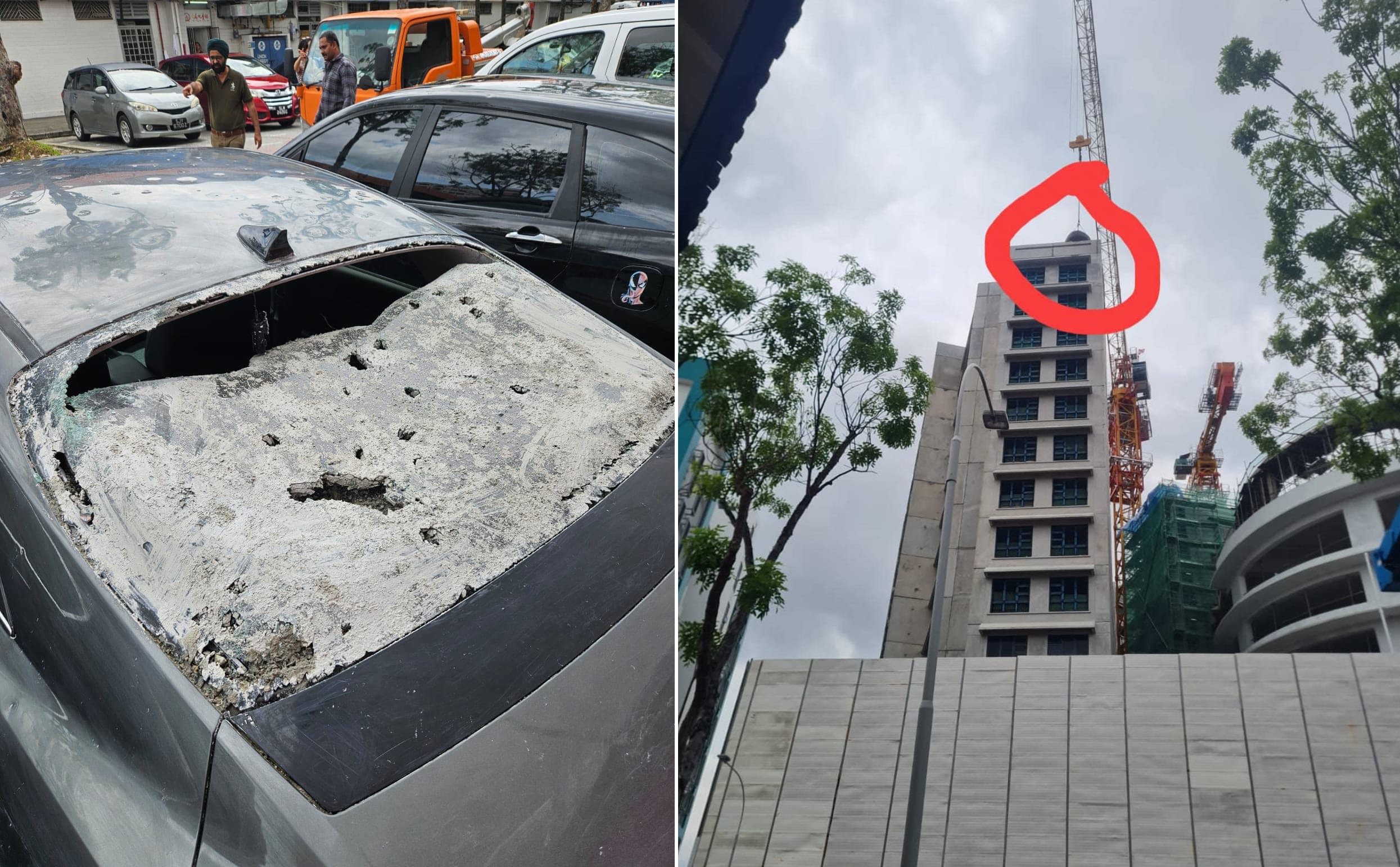混凝土湿料从工地高处掉落砸坏三辆车建屋局：正与车主商定解决方案- 8world