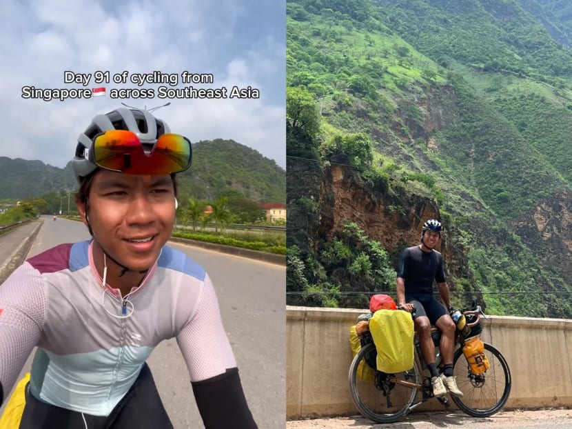 Mr Ramadhan Rajab on his cycling trip from his home in Tampines, Singapore to southern China. In the photo on the right, he is seen in China's Yunnan province. Mr Ramadhan Rajab on his cycling trip from his home in Tampines, Singapore to southern China. In the photo on the right, he is seen in China's Yunnan province.