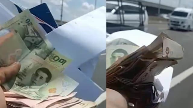 泰国高速公路出现混乱 大量现金散落在地